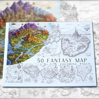 50 Fantasy Map Coloring Pages A4 Size Coloring Book Fantasy Coloring Cards Sheets 50 high-quality grayscale showcases intricate