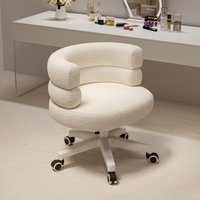Faux Fur Vanity Makeup Desk Chair, Comfy Fluffy Swivel Modern Leisure Armchair with Wheels for Home Women Girl