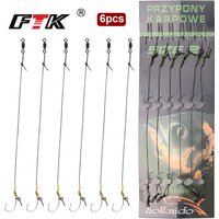 FTK 6PCS Carp Fishing Hook With Bait Screw/Ring Swivel Strong Curve Shank Rig For Carp Fishing Accessories Tackle