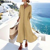 Fashion VONDA Women Dress Patchwork 3/4 Sleeve Summer Spring Long Maxi Dress Turn-down Collar Vestidos Casual OL Streetwear