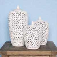 Pure White Ceramic Ginger Jar Openworked Jar with Lid Modern Dried Flower Vase Multipurpose Storage Tank Home Decor Accessories