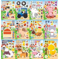 6/12Sheets Children DIY Farm Animals Make a Face Puzzle Stickers Create your own Cow Dog Rabbit Assemble Jigsaw Decoration Toys
