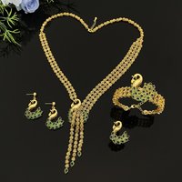 JRH Peacock Shaped Zircon Jewelry Set 4Pcs Gold Plated Brass Earrings And Necklace for Holiday Date Night Exquisite Accessory