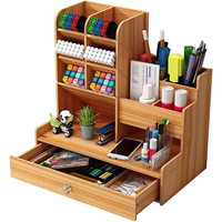Wooden Desk Organiser DIY Desktop Tidy Pen Holder Large Capacity Stationery Storage Box with Drawer for Home Office and School