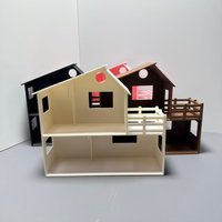 1:12 Scale Wooden Dollhouse Shell, 2-Tier Open Miniature House with Balcony, Unfinished DIY Base for Diorama & Storage Display