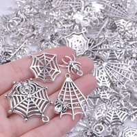 10/20/30pcs Ancient Silver Color Punk Spider Cobweb Pendant Gothic Metal Material Halloween Pendants DIY Necklace Earring Making