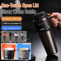 304 Stainless Steel Insulated Water Bottle with Straw, One Touch Flip Lid Vacuum Thermos Mug with Handle for Car Travel Home