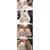 Cute Fluffy Rabbit Keychain - Plush Pompon Bunny Bag Pendant Couple Car Key Ring Soft Fuzzy Animal Decor Gift