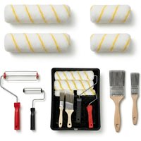 Paint Roller Kit 9 Piece, Paint Rollers, Brushes & Paint Tray, House Painting Supplies, High Absorbency, Washable, Reusable