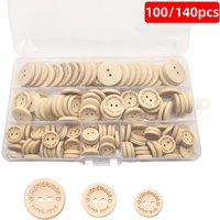 100/140 Pcs Assorted Sizes Wood Buttons Set, Natural Khaki Handmade with Love Tags for Sewing,Crafting, DIY Clothing Accessories