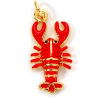 1 Piece Brass Ocean Jewelry Charms 18K Gold Plated Red Enamel Lobster 3D Pendant For DIY Necklace Jewelry Making