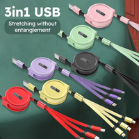 3 In 1 Retractable USB Cable Data Cord For Iphone Samsung Huawei Xiaomi Multi Port Multiple Charging Wire