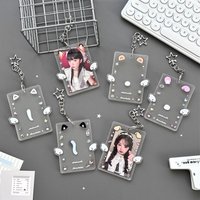 Kpop Fashion Transparent Acrylic Cat Ears 3-Inch Photo Card Holder Cute Girl Idol Photo Storage Card Bag Decorative Pendant Gift