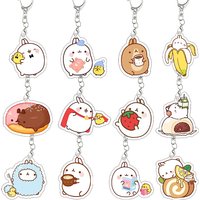 Molang Acrylic Keychain Kawaii Anime Cartoon Decoration Accessories Pendant Keychain Characters Figure Girl Bag Birthday Gift