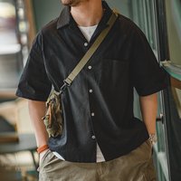 Maden Vintage Cuban Collar Short Sleeve Shirt Men's Summer Lightweight Cotton Single-breasted Loose Fit Solid Color Casual Tops