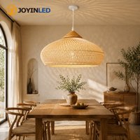 JOYINLED Retro Rattanowa Lampa Wisząca 40x19CM / 60x30CM, Ręcznie Pleciony Żyrandol z Wikliny, Lampa Sufitowa w Stylu Japońskim z Naturalnym Abażurem z Rattanu, Lampa Wisząca E27 do Jadalni, Wyspy