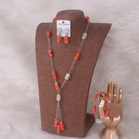 32 Inches Newest Style African Necklaces Jewelry Set Orange Original Coral Beads Jewellery Set