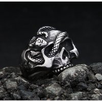 Domineering Stainless Steel Skull Gothic Rings For Men Unique Retro Punk Snake Ring Biker Fashion Jewelry Gift Dropshipping