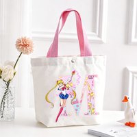 Sailor Moons Tote Bags for Women New Anime Letter A-Z Handbag Girls Travel Shopping Canvas Pouch Student Birthday Gift Hot Sales