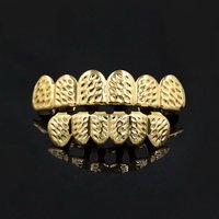 New Gold Color Plated HipHop D-Cut Teeth Grillz Caps Set for Women & Men Fit Top & Bottom Grill Set for Christmas Party