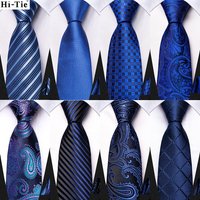 Hi-Tie Boy Silk Tie For Children Navy Blue Plaid Luxury Designer Handky Child Necktie 120CM Long 6CM Wide Fashion Student Tie