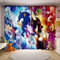 2pcs Sonic blackout curtains, cartoon window decorations for living room and bedroom with grommets, gifts for boys and girls