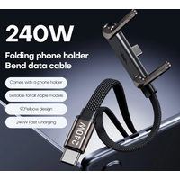240W PD Type C 2-in-1 Fast Charging Cable Foldable Phone Holder 90° Multi Charger Cord Data Cable for IPhone 17 16 15 PM Mi 2026