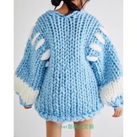Modern Girl Same Style Big Thick Thread Pure Wool Sweater Cardigan Coat Handwoven Women's Straight Tube Knit INS Network Red New
