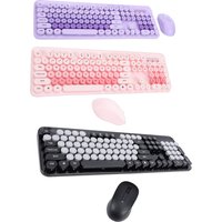 Wireless Keyboard Wireless Cute Keyboard and Mouse 104 Keys Typewriter Retro Round Keycaps Keyboard for PC Laptop Desktop