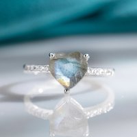 Antique Heart Shaped Labradorite Ring Cocktail Half Eternity Adjustable Rings for Women Gold Plated Anniversary Jewelry Gifts