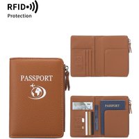 Ultradünner RFID-geschirmter Reisepasshalter, zweifach gefaltetes Portemonnaie, multifunktionales Reisepassetui mit Litschi-Muster, Unisex-Reisezubehö