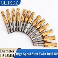 1.5-13mm Titanium Coated HSS Twist Drill Bit 1/4" Hex Shank High Speed Steel Twist Drill Bit For Metal/Wood Hole Opening Cutting