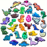 30pcs Cute Cartoon Dinosaur Shoe Charms Set For Clogs Bag Bubble Slides Sandals, PVC Shoe Decorations Beach Bag Accessories