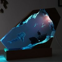 New Cave Whale Diver Solid Wood Resin Luminous Sculpture for Home Decoration Tabletop Ornament Marine Art Handicraft Gift