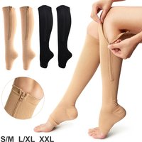 Zip Up Compression Socks High Leg Support Knee Stocking for Edema Varicose Veins