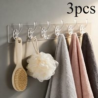 3pcs Transparent 6-Hook Row Wall Organizer, No-Drill Strong Adhesive Mount, Multi-Purpose Hanging Rack for Towels, Clothes,