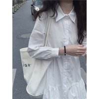 White Shirt Dress Women's Spring Autumn Korean Style Doll Design Sensation Splice Long Sleeve A-Line Dress Casual Ladies...