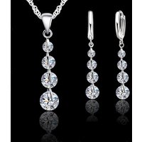 Fashion Bridal Jewelry Set For Women Lady Tassel Cubic Zircon 925 Sterling Silver Color Pendant Necklace Earrings Wedding Gift