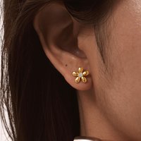 Stainless Steel Zircon Flower Stud Earrings for Women,18K Gold Plated Daily Earrings,Fashion Jewelry Mother's Day Gift