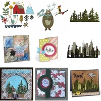 Nordic Elements Jungle Tree Line/Bear With Scarf Cityscape Circle Flip Metal Cutting Dies For DIY Scrapbooking Card Craft Making