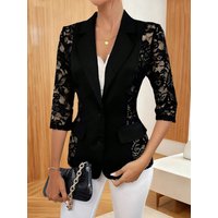 Women's Elegant Black c - Sexy Notched Lapel Double Breasted Waist-Cinching Suit Jacket