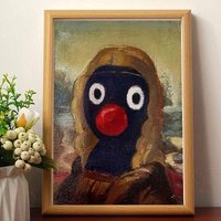Funny Pingu Penguin Mona Lisa Parody Framed Art Print, Cute Cartoon Wall Decor For Bedroom Living Room, Novelty Gift For Fans