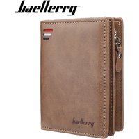 Baellerry Men's PU Leather Short Wallet Vintage Big Capacity with Zipper Coin Pocket Male Card Holder And Money Purse