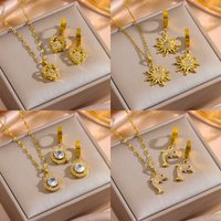 Top Luxury 18K Gold Plated Zircon Crystal Necklace Earrings For Women Female Stainless Steel Jewelry Set Ladies Neck Chain Gift