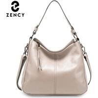 Zency Beige Brown Navy Blue 100% Genuine Leather Women Shoulder Bag Noble Underarm Top Handle Bag Large Capacity Hobo Tote Bags