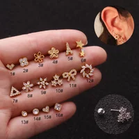 16G Hypoallergenic Stainless Steel Ear Stud with Cubic Zircon, Silver/Gold Tiny CZ Threaded Cartilage Earlobe Piercing Jewelry