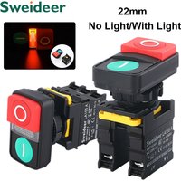 Double Push Button Swith with Light on Off Start Stop Momentary Buttons 22mm Waterproof for Electrical Powerboard Panel Box 10A