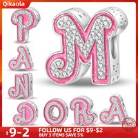 925 Sterling Silver New Hot Sale Pink 26 Letter A DIY Charm Fit Original pan 3mm Bracelet For Women Jewelry Birthday Gift New in