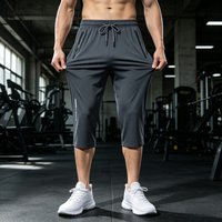 Men's Ice Silk Capri Shorts Plus Size Quick-Dry Elastic Waistband Letter Print Zipper Pockets Sports Pants