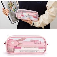 Transparent Mesh Pencil Case Holder Stationary Storage Organiser Pen Makeup Bags School Office Stationery Supplies